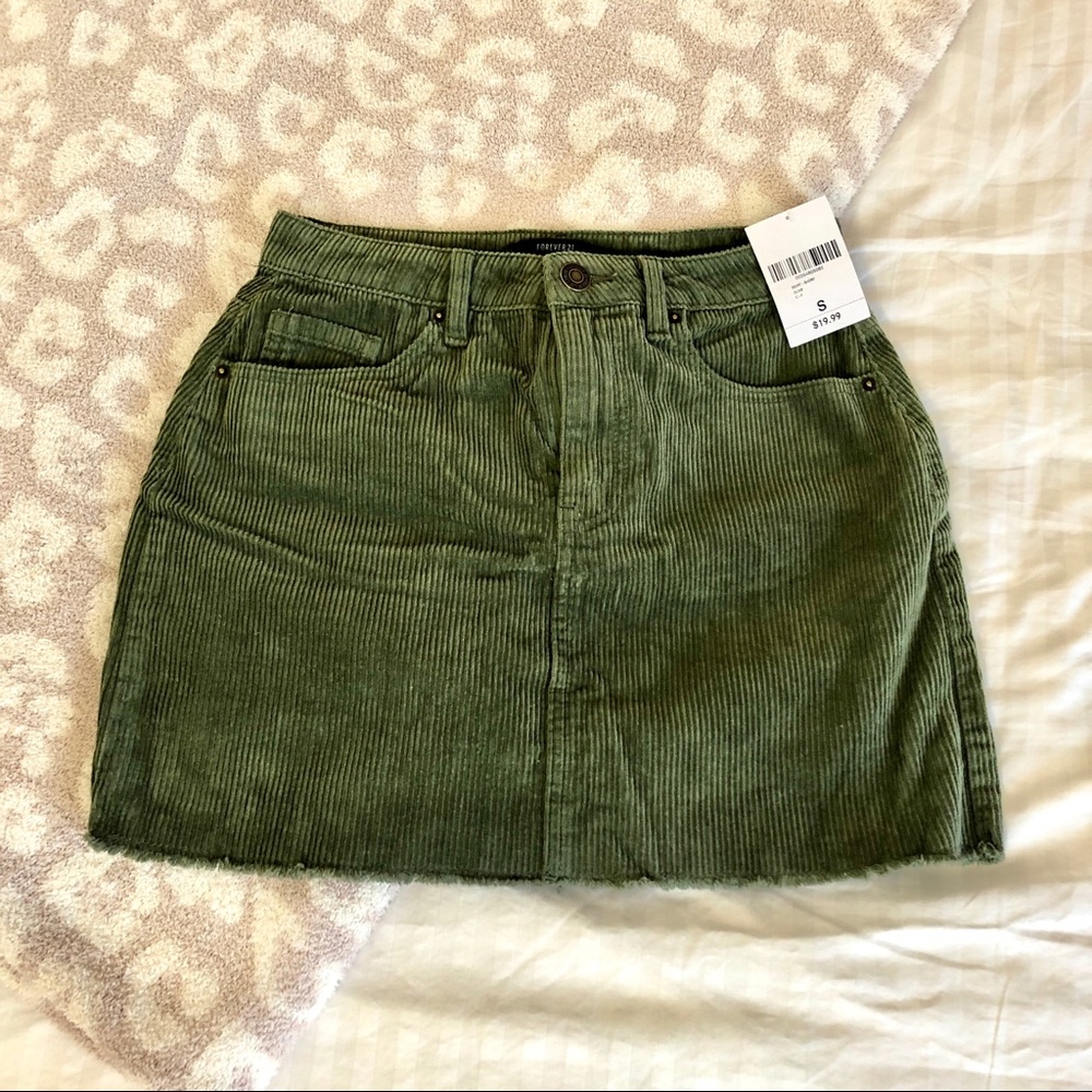 Olive Green Corduroy Mini Skirt